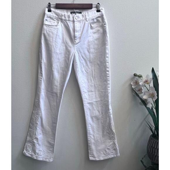 Ralph Lauren Floral Embroidery Boot Cut White Boho Festival Jean Women's Size 6 - Picture 1 of 8